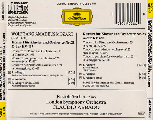 Wolfgang Amadeus Mozart – London Symphony Orchestra - Rudolf Serkin - Claudio Abbado : Klavierkonzerte · Piano Concertos Nos. 21 & 23 (CD, Album, RE)
