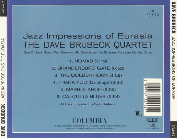 The Dave Brubeck Quartet : Jazz Impressions Of Eurasia (CD, Album, RE, RM)