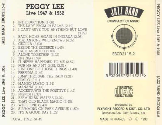 Peggy Lee : Live 1947 & 1952 (CD)