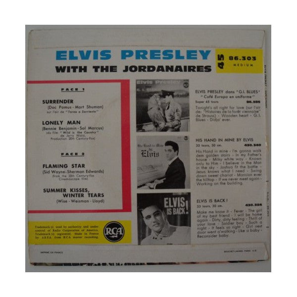 Elvis Presley With The Jordanaires : Surrender (7", EP, Mono, Sol)