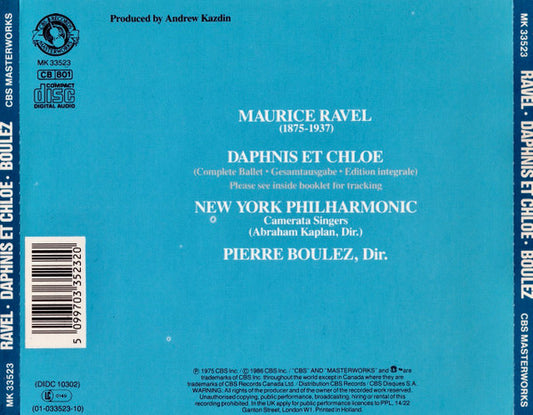 Pierre Boulez Conducts Maurice Ravel : Daphnis Et Chloé (Complete Ballet) (CD, RE)