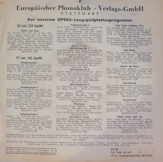 Adolf Wreege Mit Seinem Großen Tanzstreichorchester : Sei Lieb Zu Mir (7", EP, Mono)