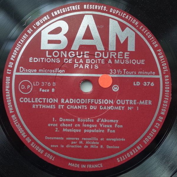 Various : Rythmes Et Chants Du Dahomey N°1 - Sud Et Centre Dahomey (7")