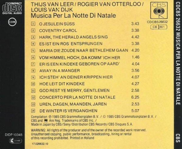 Thijs Van Leer, Rogier Van Otterloo & Louis Van Dijk : Musica Per La Notte Di Natale (CD, Album)