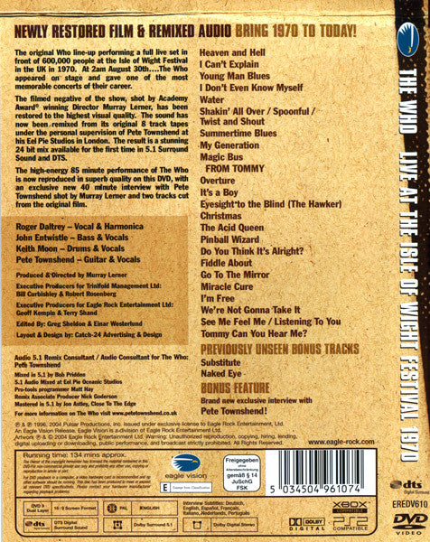 The Who : Live At The Isle Of Wight Festival 1970 (DVD-V, RE, S/Edition, Multichannel, PAL)