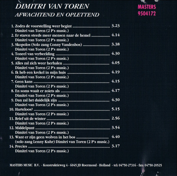 Dimitri Van Toren : Afwachtend En Oplettend (CD, Album)