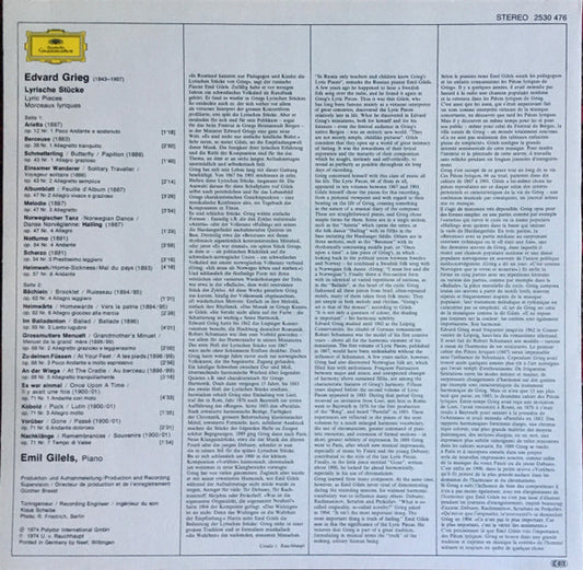 Edvard Grieg, Emil Gilels : Lyrische Stücke = Lyric Pieces (LP, RE)