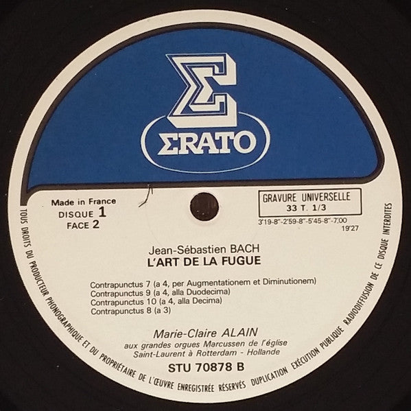J. S. Bach* - Marie-Claire Alain : L'art De La Fugue (Version Pour Orgue) (2xLP)