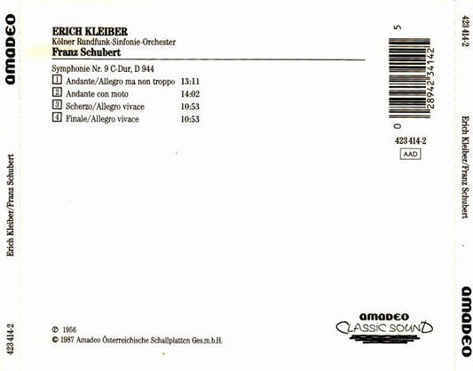 Franz Schubert : Erich Kleiber, Kölner Rundfunk-Sinfonie-Orchester : Symphonie Nr. 9 C-Dur, D 944 (CD, Album)