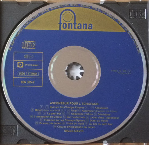 Miles Davis : Ascenseur Pour L'Échafaud (Lift To The Scaffold) (CD, Album, RE)