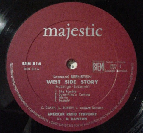 Leonard Bernstein - C. Clark, L. Surrey, American Radio Symphony Orchestra, Dean Dawson (2) : West Side Story (Exerpts) (10")