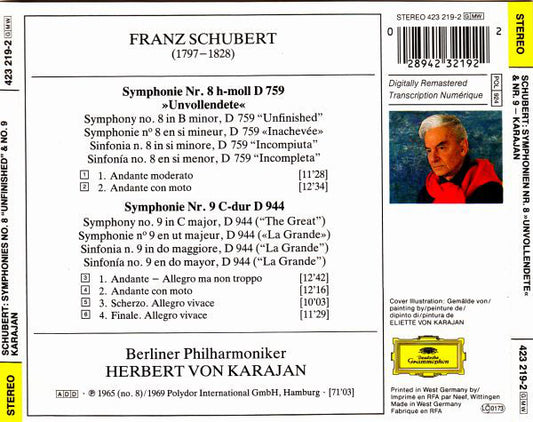 Franz Schubert : Herbert von Karajan, Berliner Philharmoniker : Symphonie Nr. 8 »Unvollendete« / Symphonie Nr. 9 C-dur (CD, Comp, RM)
