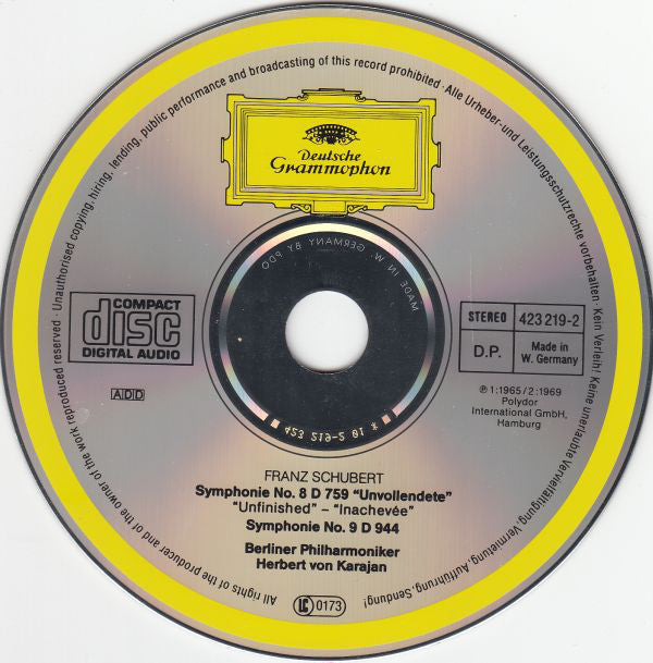 Franz Schubert : Herbert von Karajan, Berliner Philharmoniker : Symphonie Nr. 8 »Unvollendete« / Symphonie Nr. 9 C-dur (CD, Comp, RM)