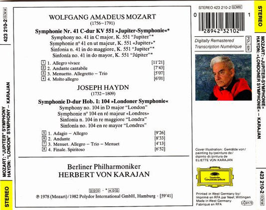 Wolfgang Amadeus Mozart / Joseph Haydn : Herbert von Karajan, Berliner Philharmoniker : Symphonie Nr. 41 »Jupiter-Symphonie« / Symphonie Nr. 104 »Londoner« (CD, Comp, RM)