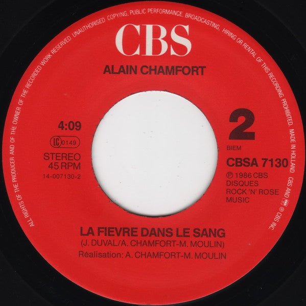 Alain Chamfort : Traces De Toi / La Fièvre Dans Le Sang (7", Single)