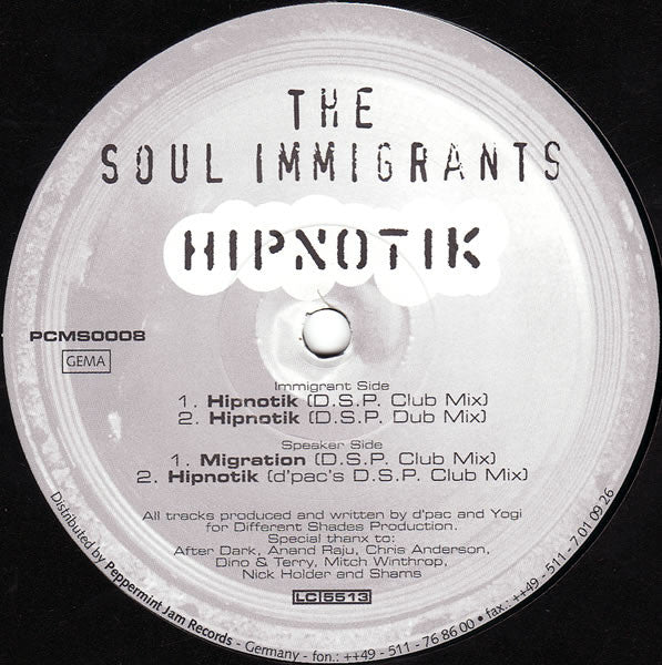 The Soul Immigrants : Hipnotik (12")