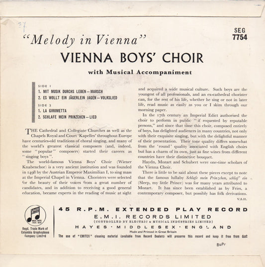 Die Wiener Sängerknaben : Melody In Vienna (7", EP)