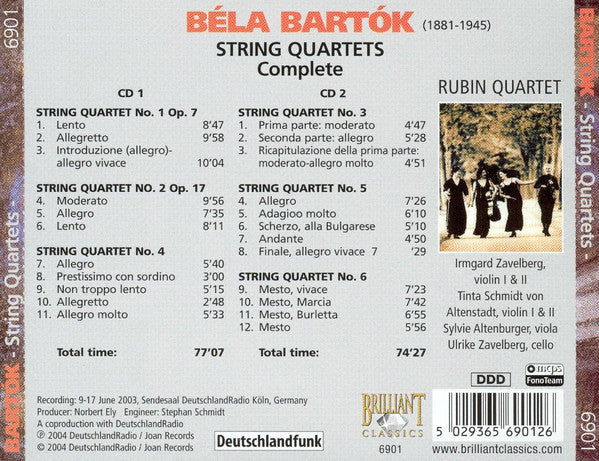 Béla Bartók, Rubin Quartet : String Quartets (2xCD, Album)