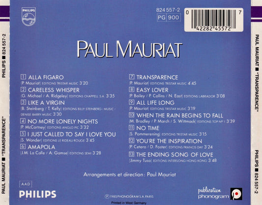 Paul Mauriat : Transparence (CD, Album)