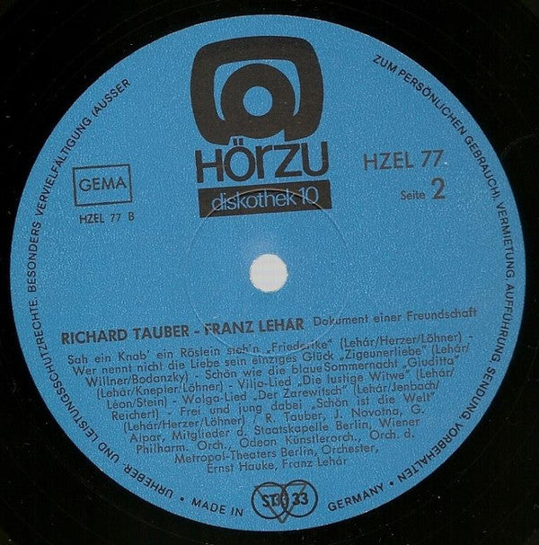 Richard Tauber - Franz Lehár : Dokument Einer Freundschaft (LP, Comp)