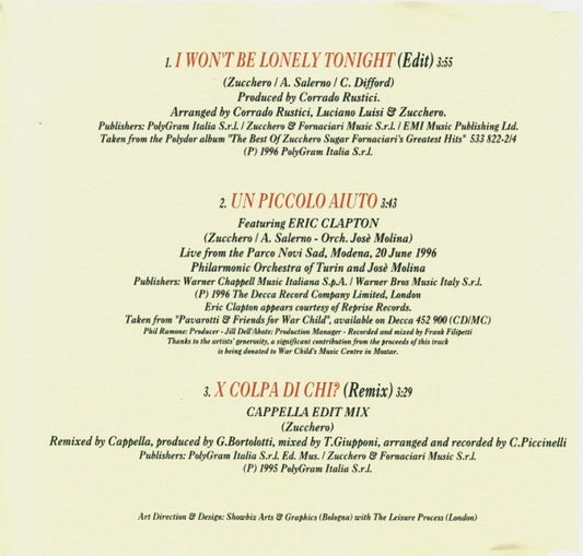 Zucchero : I Won't Be Lonely Tonight (CD, Single)