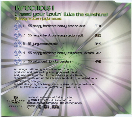 Infectious! : I Need Your Lovin' ('95 Happy Hardcore & Jungle Remixes) (CD, Maxi)
