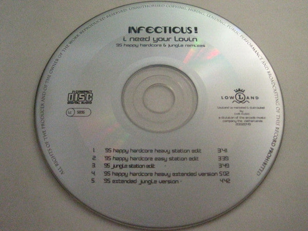 Infectious! : I Need Your Lovin' ('95 Happy Hardcore & Jungle Remixes) (CD, Maxi)
