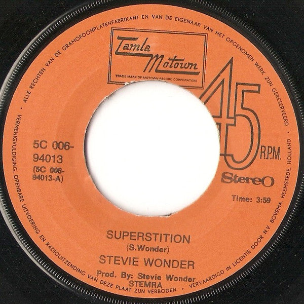 Stevie Wonder : Superstition (7", Single, Blu)