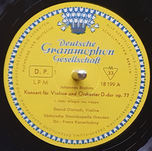 Johannes Brahms — David Oistrach , Violine· Staatskapelle Dresden · Dirigent: Franz Konwitschny : Konzert Für Violine Und Orchester D-Dur Op. 77 (LP, Album, Mono)