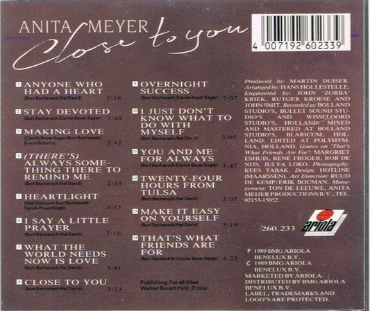 Anita Meyer : Close To You - The Most Beautiful Songs Of Burt Bacharach (CD, Album)