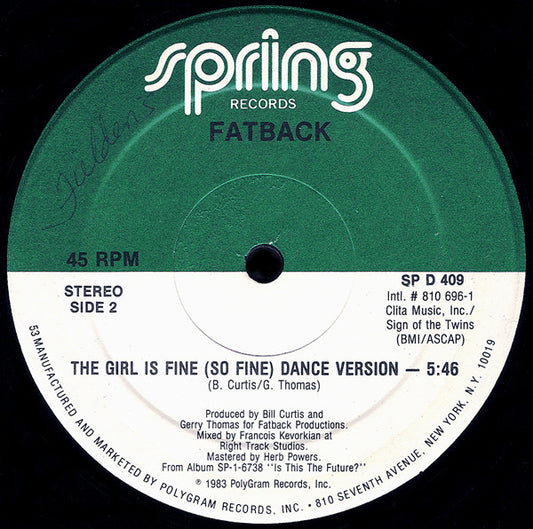 The Fatback Band : The Girl Is Fine (So Fine) (12")