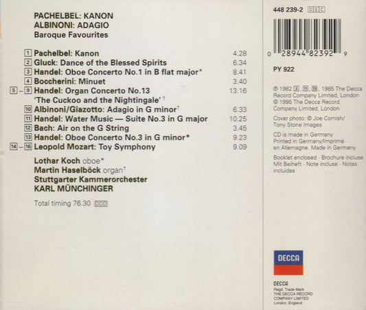 Johann Pachelbel, Tomaso Albinoni, Stuttgarter Kammerorchester • Karl Münchinger : Pachelbel Kanon • Albinoni Adagio • Baroque Favourites (CD, Comp, RE, Uni)