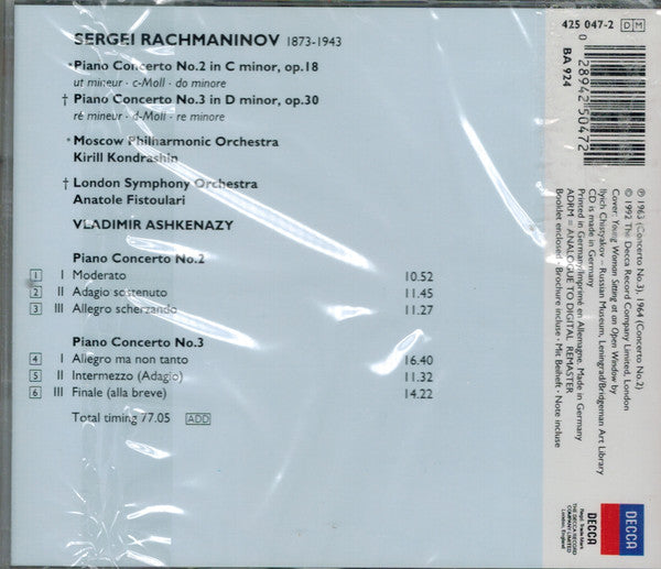 Sergei Vasilyevich Rachmaninoff - Vladimir Ashkenazy, Kiril Kondrashin, Anatole Fistoulari : Piano Concertos 2 & 3 (CD, Comp, RE, RM)