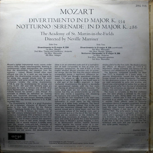 Wolfgang Amadeus Mozart, The Academy Of St. Martin-in-the-Fields, Sir Neville Marriner : Divertimento In D, K.334 / Notturno For Four Orchestras K.286 (LP)