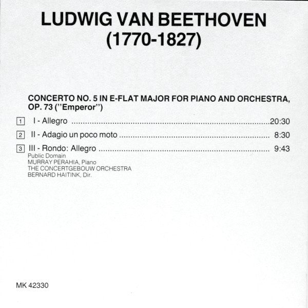 Ludwig van Beethoven, Murray Perahia, Concertgebouworkest, Bernard Haitink : Piano Concerto No. 5 "Emperor" "L'Empereur" (CD)