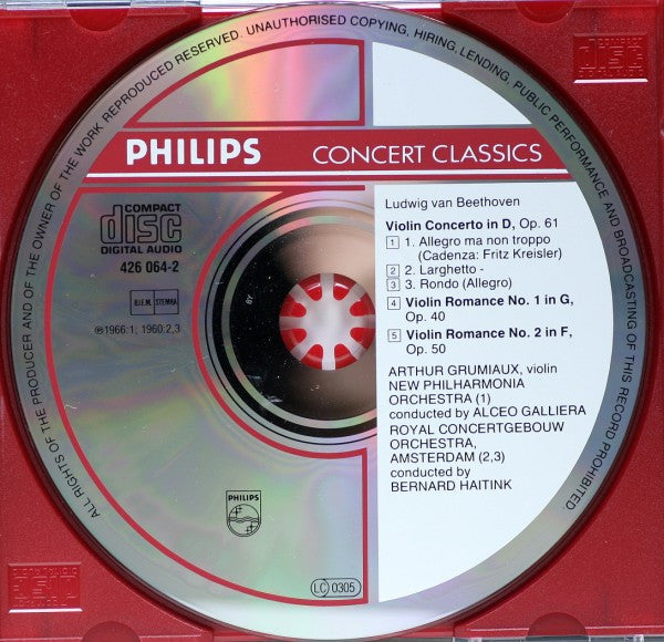 Ludwig van Beethoven, Arthur Grumiaux : Violin Concerto / Violin Romances Nos. 1 & 2 (CD, Comp, RM)