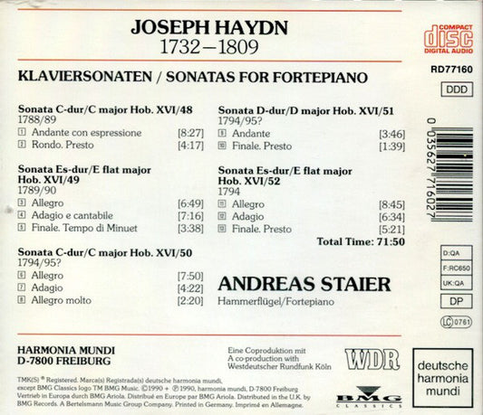 Joseph Haydn, Andreas Staier : Klaviersonaten - Sonatas For Fortepiano Hob. XVI/48-52 (CD, Album)