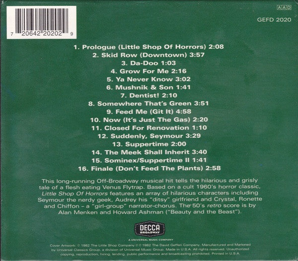 Howard Ashman & Alan Menken : Little Shop Of Horrors - Original Cast Album (CD, Album)