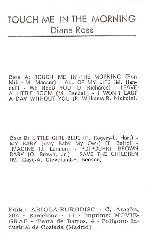 Diana Ross : Touch Me In The Morning (Cass, Album)