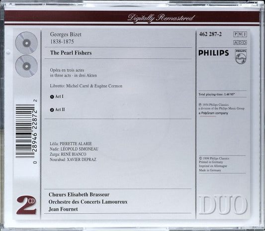 Georges Bizet - Pierrette Alarie, Leopold Simoneau, René Bianco, Xavier Depraz, Orchestre Des Concerts Lamoureux, Jean Fournet : The Pearl Fishers (2xCD, RE)