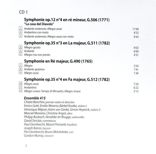 Luigi Boccherini - Ensemble 415, Chiara Banchini, Agnès Mellon : Stabat Mater / Symphonies (2xCD, Comp)