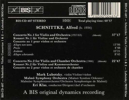 Alfred Schnittke, Mark Lubotsky, Eri Klas, Malmö Symphony Orchestra : Violin Concertos No. 1 & No. 2 (CD)