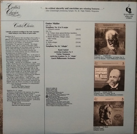 Gustav Mahler, Karel Ančerl, Václav Neumann, The Czech Philharmonic Orchestra : Symphony No. 9 And No. 10 "Adagio" (2xLP, Comp, RM)
