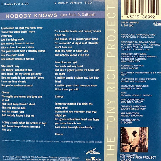 The Tony Rich Project : Nobody Knows (CD, Single, Car)