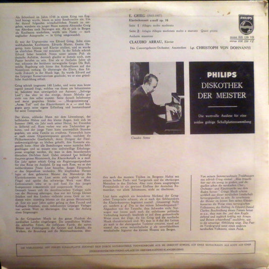Edvard Grieg - Claudio Arrau, Christoph von Dohnányi, Concertgebouworkest : Klavierkonzert (10", Mono)