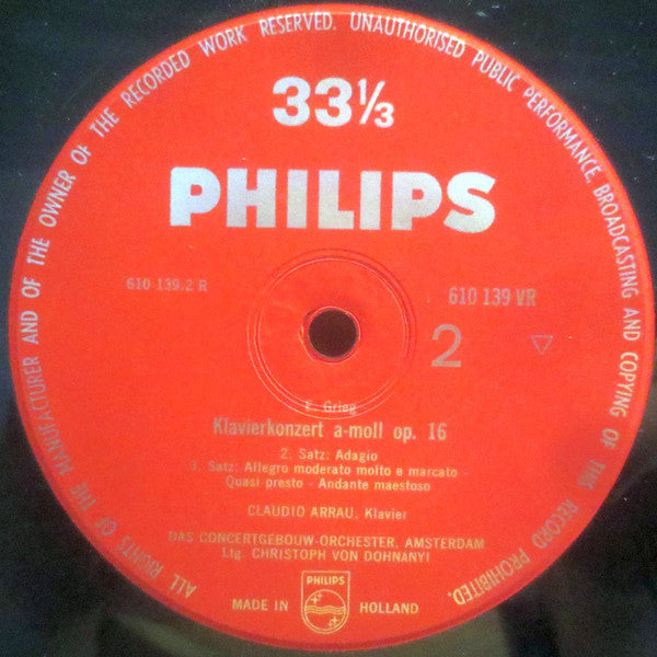 Edvard Grieg - Claudio Arrau, Christoph von Dohnányi, Concertgebouworkest : Klavierkonzert (10", Mono)