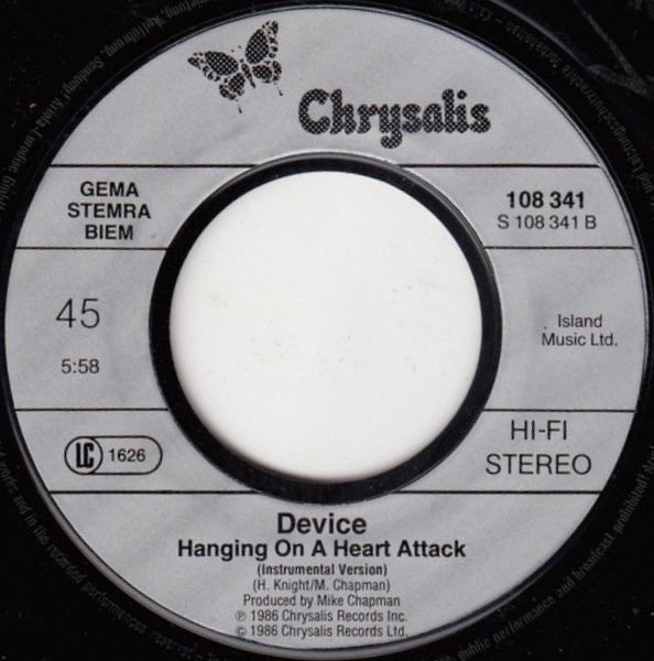 Device (2) : Hanging On A Heart Attack (7", Single)
