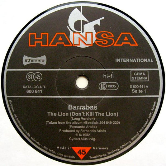 Barrabas : The Lion (Don't Kill The Lion) (Long Version) (12", Single)