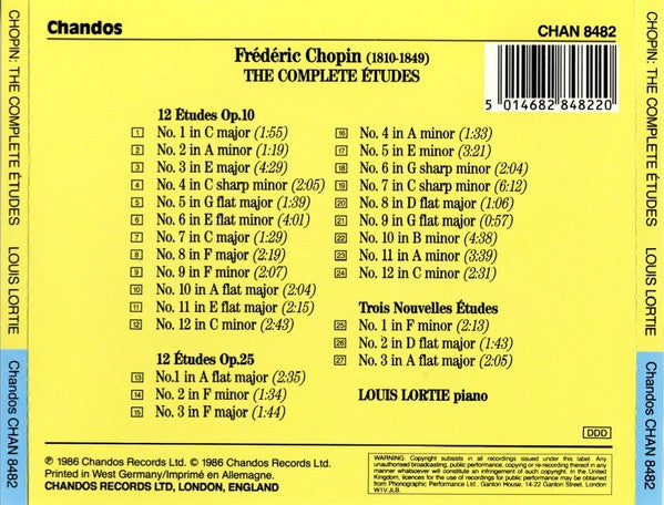 Frédéric Chopin - Louis Lortie : The Complete Etudes - Op.10, Op.25, Trois Nouvelles Etudes (CD, Album)