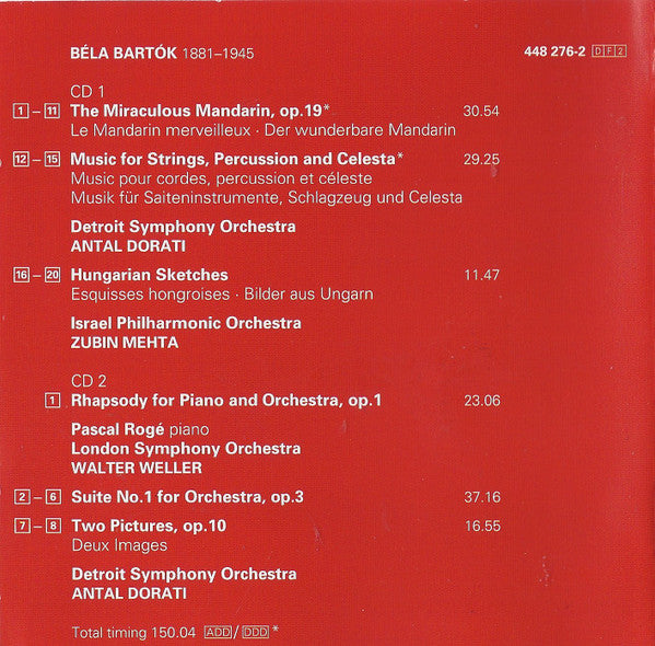 Béla Bartók, Antal Dorati, Zubin Mehta, Pascal Rogé : The Miraculous Mandarin / Hungarian Sketches / Suite No. 1 / Music For Strings, Percussion And Celesta / Rhapsody (2xCD, Comp, RM)